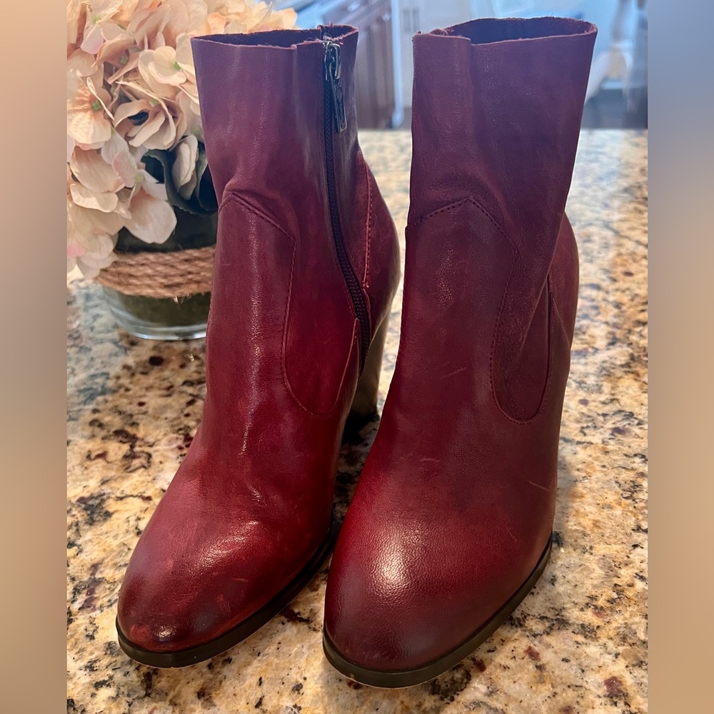 ISOLA Burgundy Leather Booties, Size 7.5
